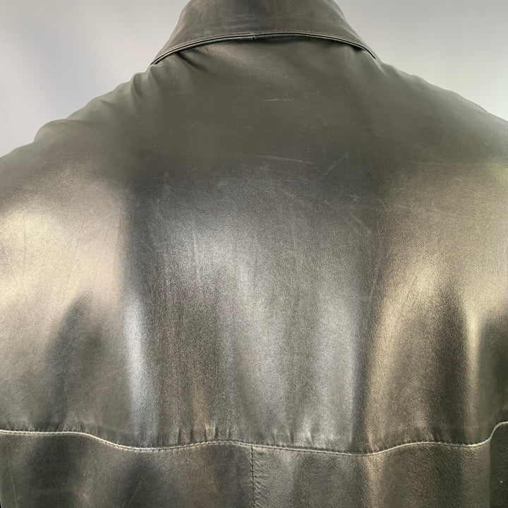 SALVATORE FERRAGAMO Size 42 Black Leather Zip Up Jacket