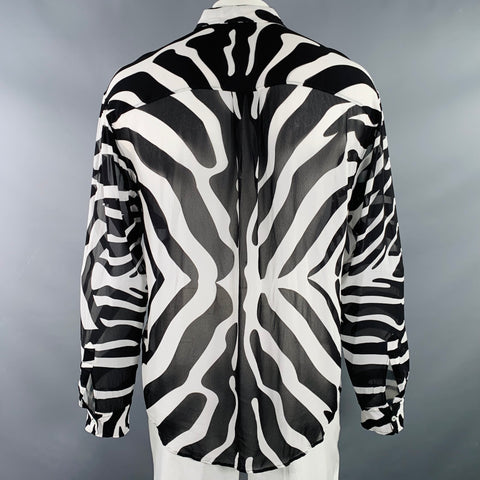 DSQUARED2 Size L Black White Zebra Viscose Button Up Long Sleeve Shirt