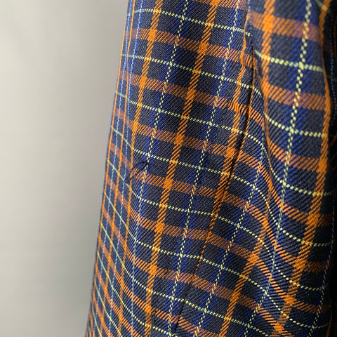 SCOTCH AND SODA Size XXL Orange Navy Plaid Polyester Snaps Coat
