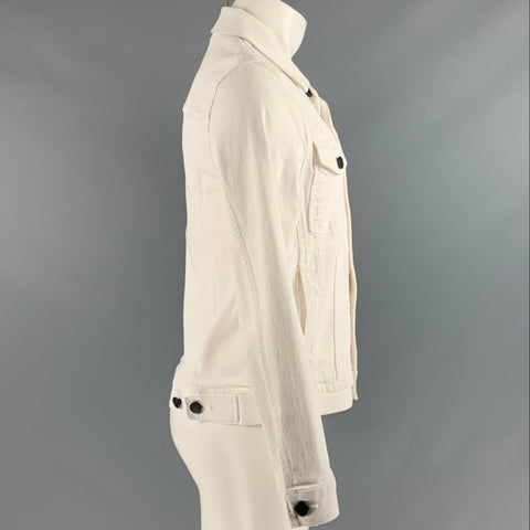 J BRAND Taille M Veste de camionneur en coton mélangé blanc cassé
