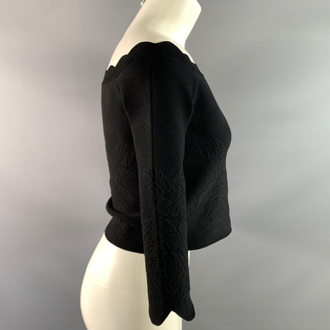 ALEXANDER MCQUEEN Size M Black Viscose Blend Floral Off-Shoulder Dress Top