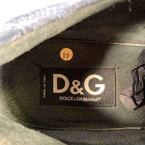 DOLCE & GABBANA Size 11 Navy Gunmetal Patch Mixed Fabrics Lace Sneakers