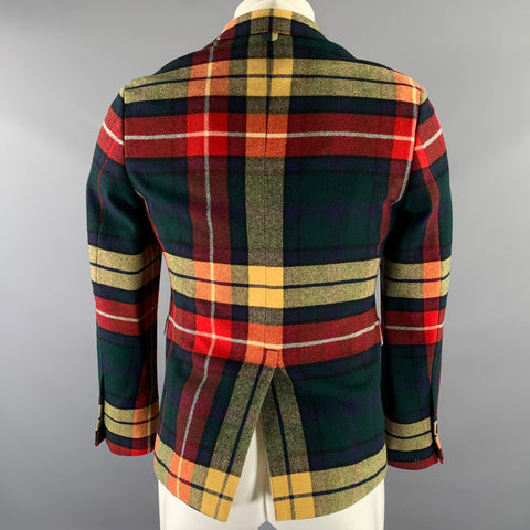 BLACK FLEECE Size 36 Red Green Wool Notch Lapel Sport Coat