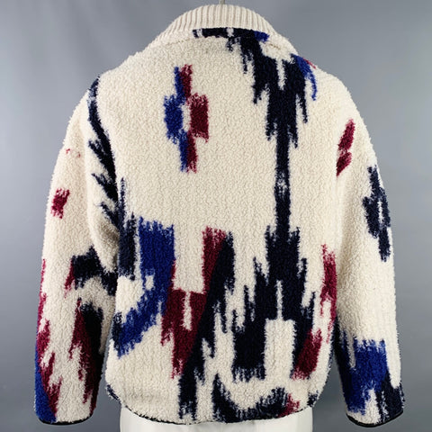 ISABEL MARANT Size L Off White Multi-Color Ikat Fleece Half Zip Sweater