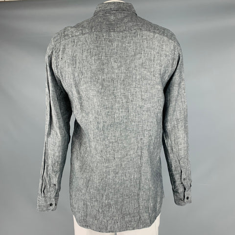 NEIMAN MARCUS Size L Grey Linen Button Down Long Sleeve Shirt