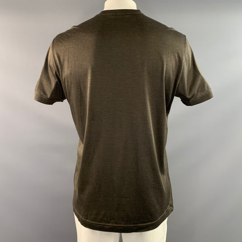 DOLCE & GABBANA Size XL Brown Silk Henley T Shirt
