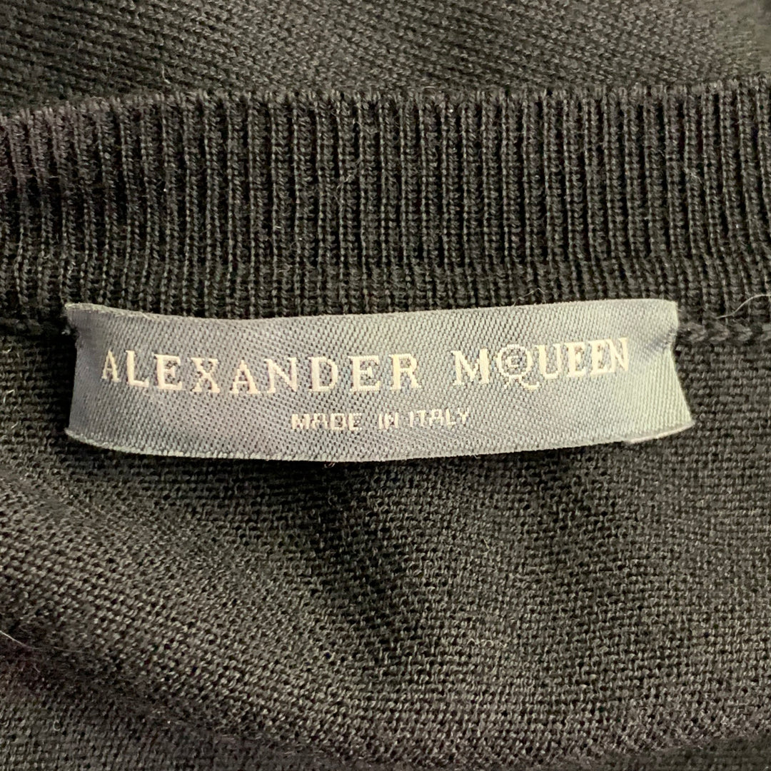 ALEXANDER MCQUEEN Size S Black Wool Jersey Embroidered Asymmetrical T-Shirt Dress