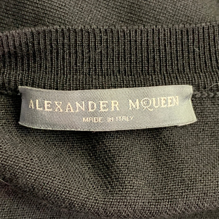 ALEXANDER MCQUEEN Size S Black Wool Jersey Embroidered Asymmetrical T-Shirt Dress