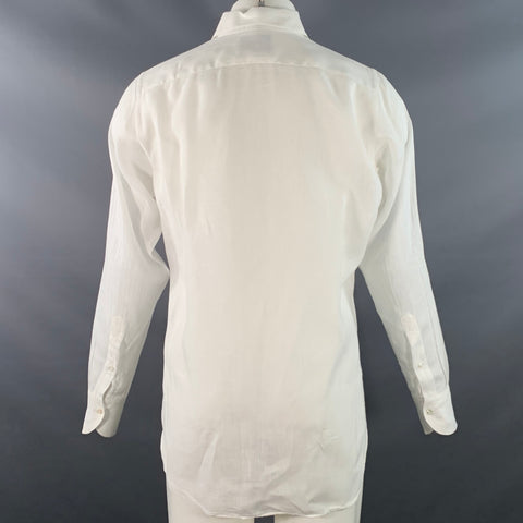 DRAKES LONDON Size M White Linen Cutaway Long Sleeve Shirt