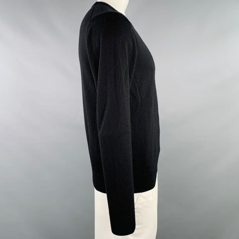FRED PERRY Size L Black Merino Wool V-Neck Pullover