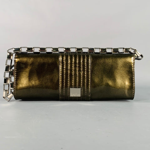 KOOBA Silver Olive Patent Leather Turnlock Clutch Handbag
