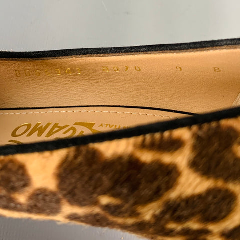 SALVATORE FERRAGAMO Size 9 -Carla- Brown Beige Calf Hair Animal Print Bow Pumps