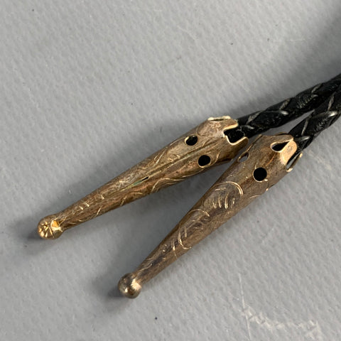VINTAGE Black Red Rose Leather Bolo Tie