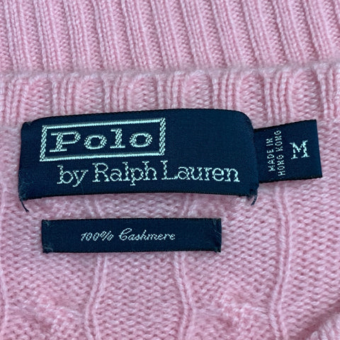 POLO by RALPH LAUREN Size M Pink Cable Knit Cashmere Crew Neck Pullover