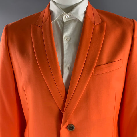 PAUL SMITH Chest Size 44 Orange Neon Wool Peak Lapel Sport Coat