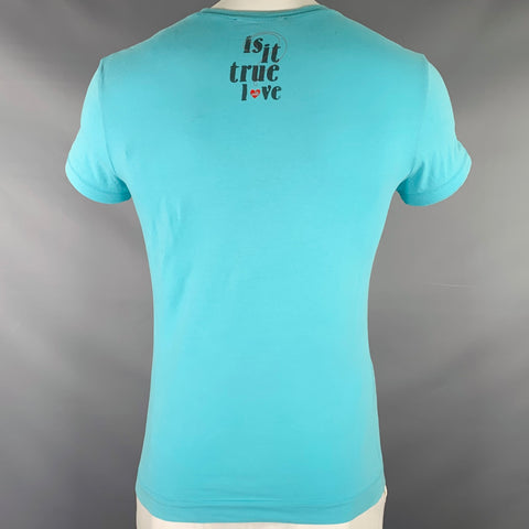 LOVE MOSCHINO Size L Grey Turquoise Graphic Cotton Blend T-shirt