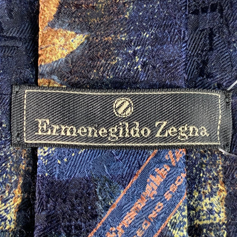 ERMENEGILDO ZEGNA Black Multi Color Leaves Silk Tie