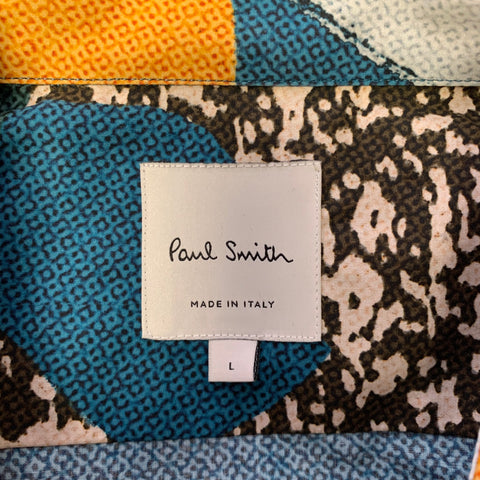 PAUL SMITH Size L Teal Mustard Geometric Cotton Long Sleeve Shirt