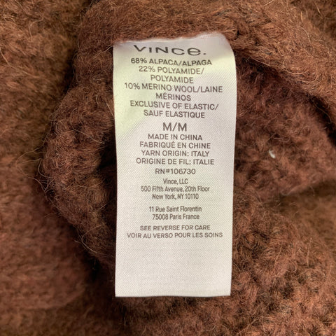 VINCE Size M Brown Rib Knit Alpaca Blend Two Pockets Cardigan