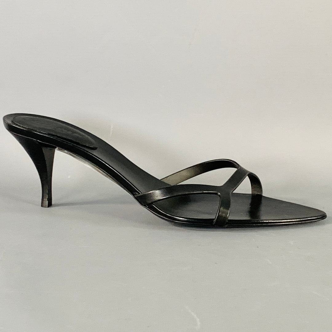 SAINT LAURENT Size 10 Carla Black Leather Pointed Toe Kitten Heel Mules Sandals
