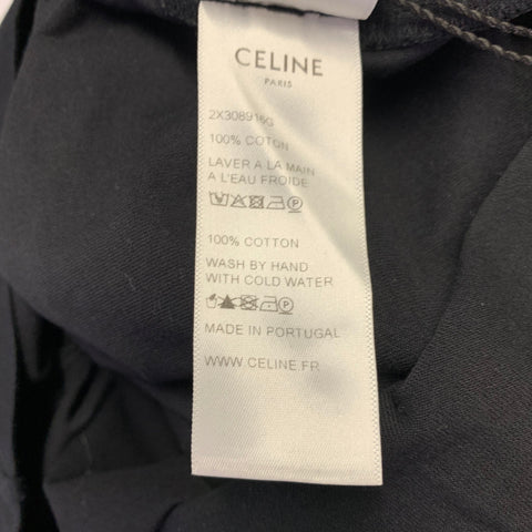 CELINE Size XL Black White Logo Cotton Crew Neck T-shirt