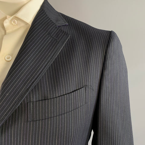 ETRO MILANO Chest Size 40 Navy Purple Pinstripe Wool Silk Sport Coat
