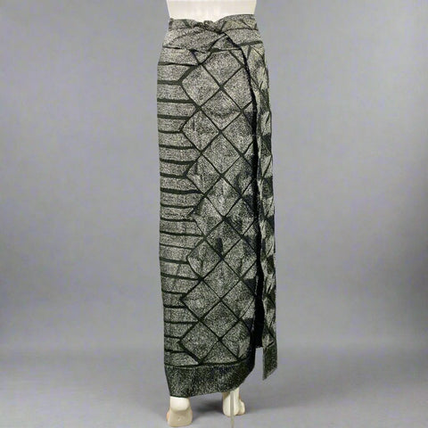 DRIES VAN NOTEN One Size Silver Black Cotton Squares Wrap Maxi Skirt