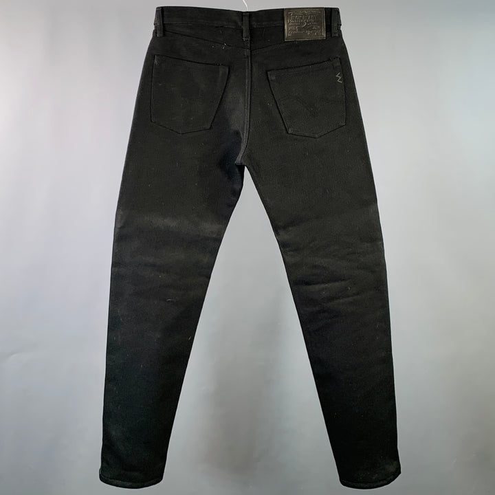 IRON HEART Size 33  Black 21oz Cotton Denim Twill Heavyweight Tapered Jeans