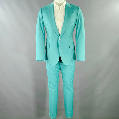 RICHFRESH Size 40 Green Wool Notch Lapel Suit