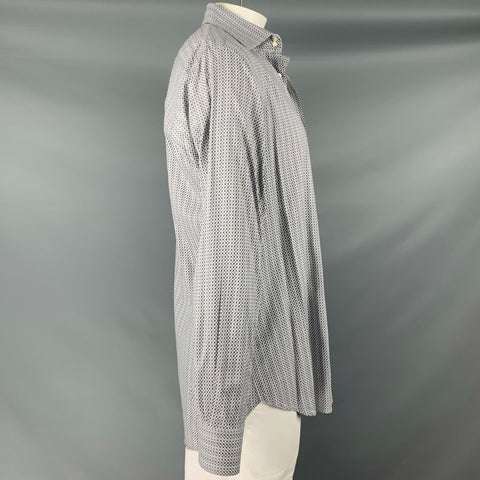 ETRO Size L Grey White Geometric Cotton Button Up Long Sleeve Shirt