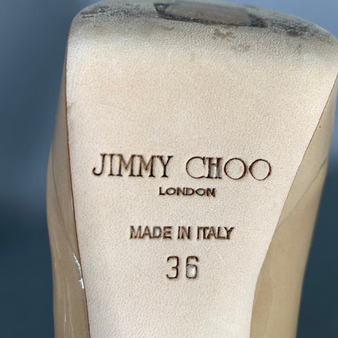 JIMMY CHOO Size 6 Tan Nude Patent Leather Stiletto Pumps