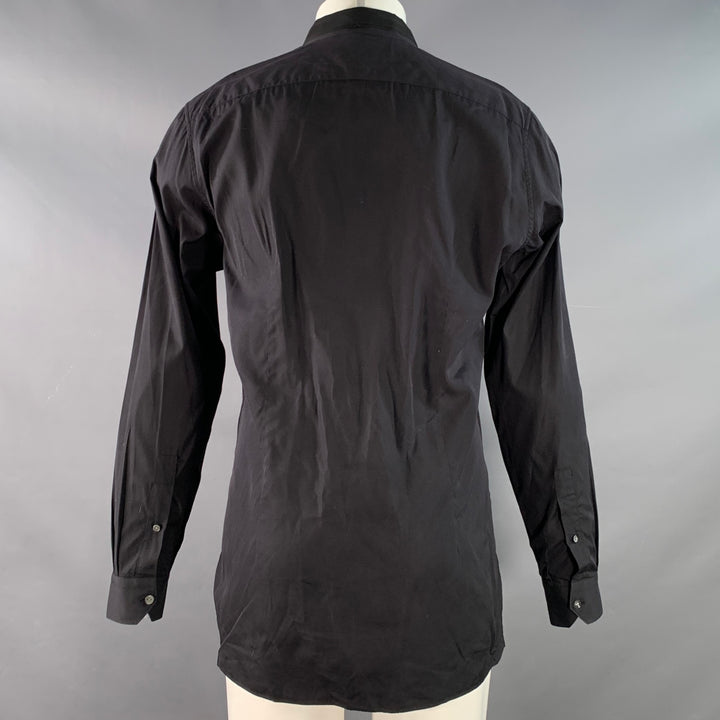 LANVIN Size M Black Cotton Double Layered Collar Button Up Long Sleeve Shirt