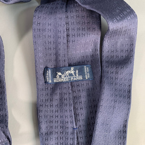 HERMES Navy Monogram Silk Tie