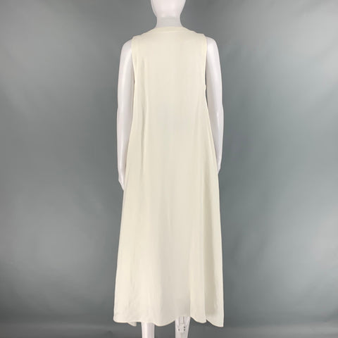 BRUNELLO CUCINELLI Taille S Robe ceinturée en lin viscose marron blanc