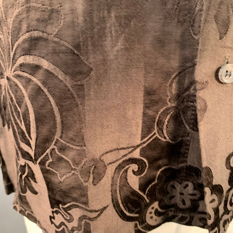 HAIDER ACKERMANN Size L Brown Jacquard Linen Silk One Pocket Long Sleeve Shirt
