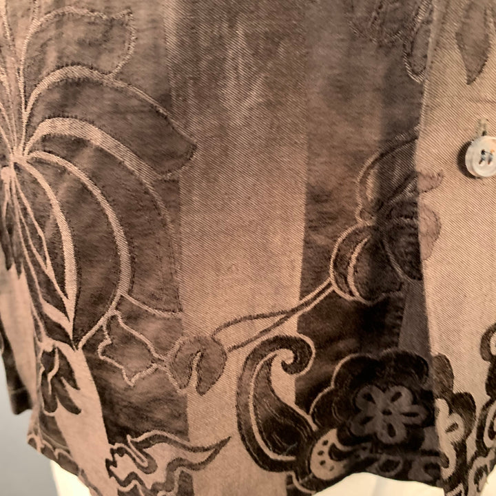 HAIDER ACKERMANN Size L Brown Jacquard Linen Silk One Pocket Long Sleeve Shirt