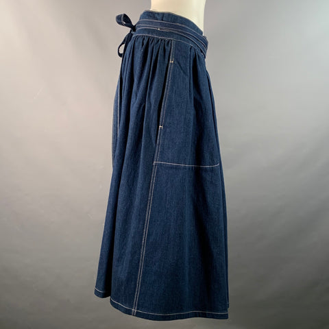 MARC JACOBS Size 6 Indigo Denim Contrast Stitch A-Line Mid-Calf Skirt