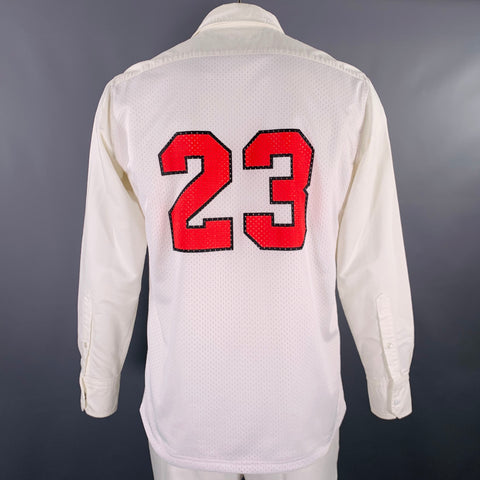 ONES STROKE Size XL White Cotton Sports Jersey Snaps Long Sleeve Shirt