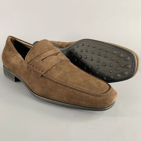 TOD'S Size 11 Dark Brown Suede Penny Loafers