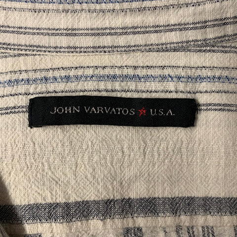 JOHN VARVATOS U.S.A. Size L Cream Blue Stripe Cotton Long Sleeve Shirt