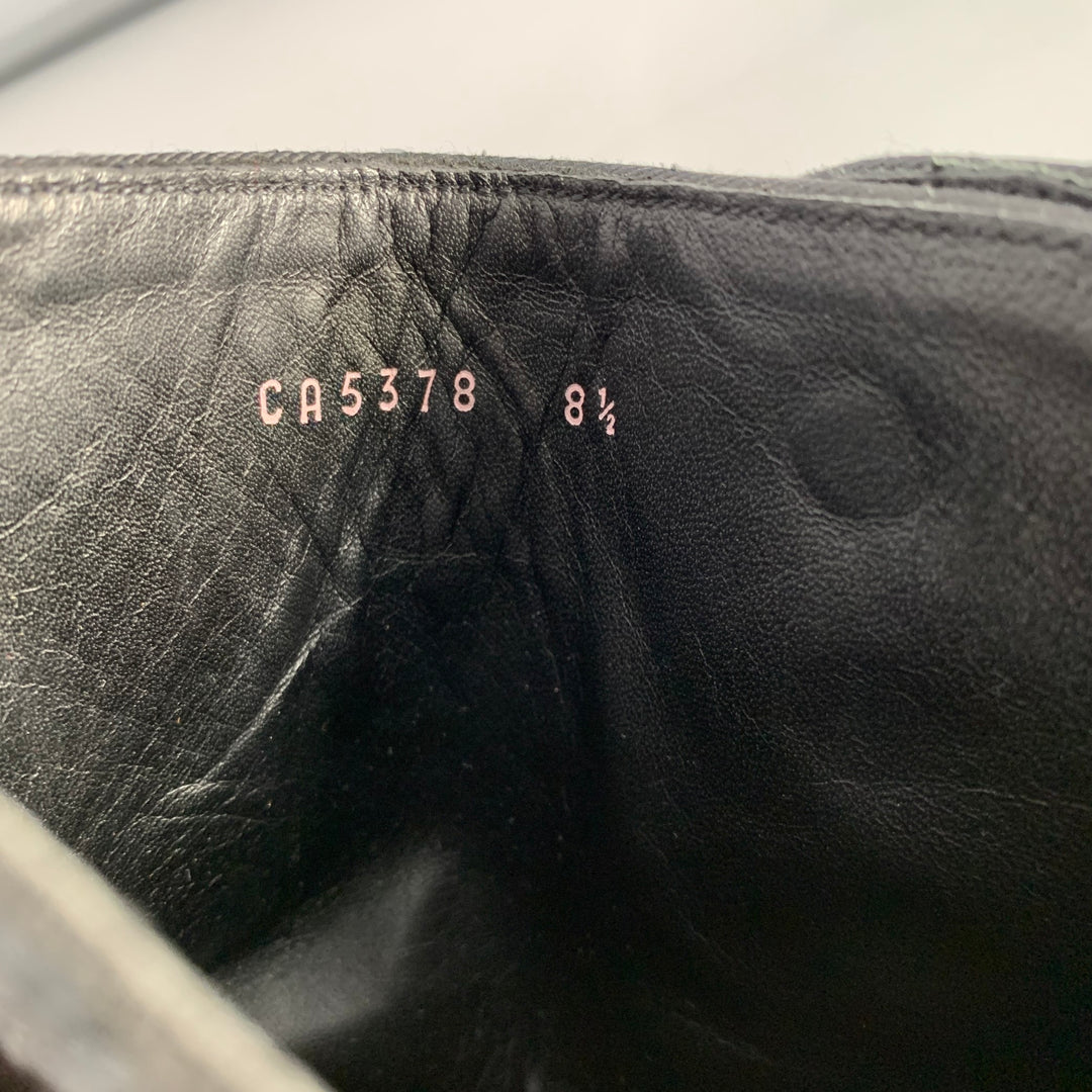 DOLCE & GABBANA Size 8.5 Black Gold Embroidery Leather Side Buttons Boots