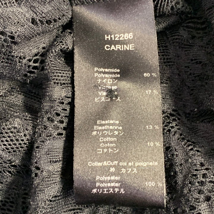 ANNE FONTAINE Size XL Carine Black Polyamide Blend Lace Faux Leather Contrast Trim Blouse