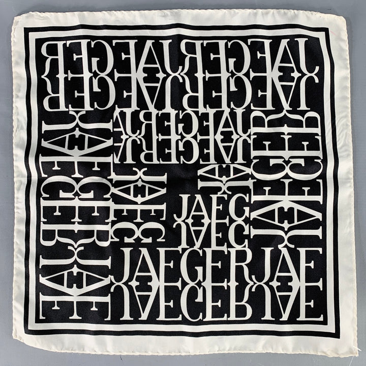 JAEGER Black White Monogram Silk Pocket Square
