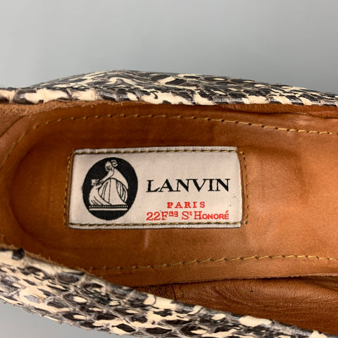 LANVIN Talla 8 Zapatos de tacón con cuña de piel de serpiente gris y blanco