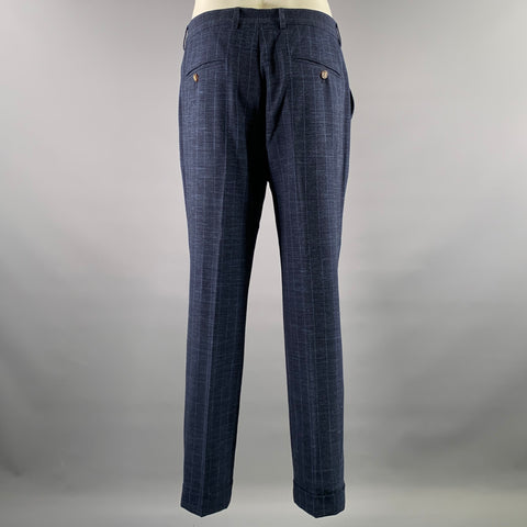BRUNELLO CUCINELLI Size 38 Navy Blue Window Pane Wool Blend Suit