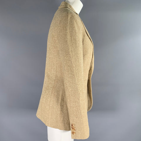 RALPH LAUREN Size 4 Tan Linen Blend Herringbone Jacket Indoor Blazer
