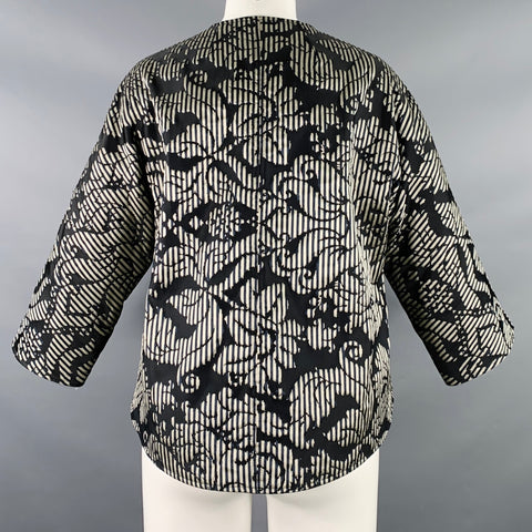 JOANNA MASTROIANNI Size 8 Silver Black Silk Stripe Jacket Blazer