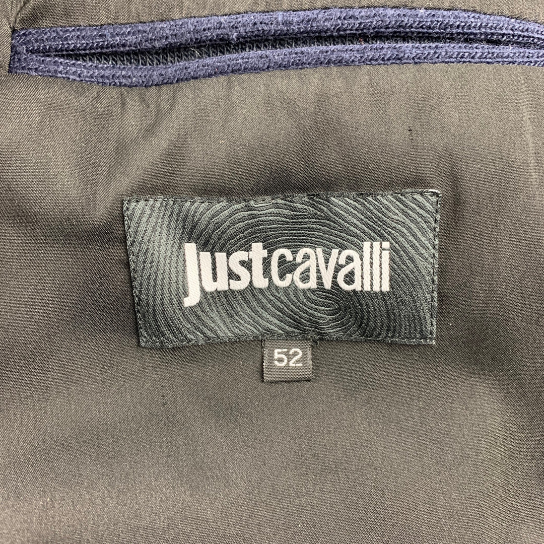JUST CAVALLI Chaqueta de punto color block azul marino y gris talla L