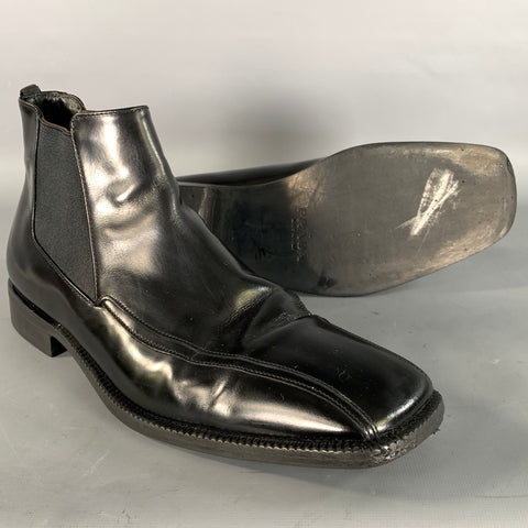 PRADA Size 9.5 Black Shimmery Leather Chelsea Boots