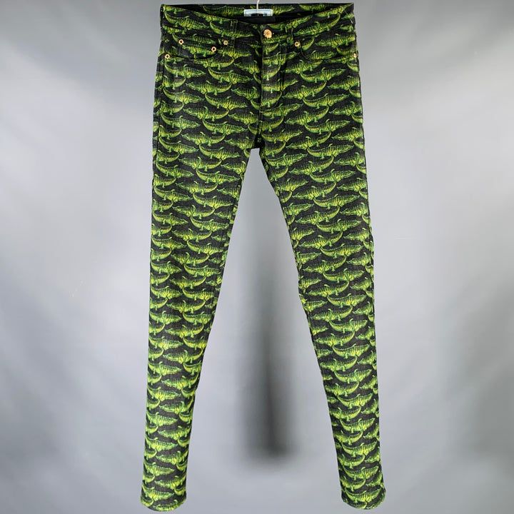 VERSACE x H&M FW11 Size 29 Black Green Alligator Cotton Blend Casual Pants
